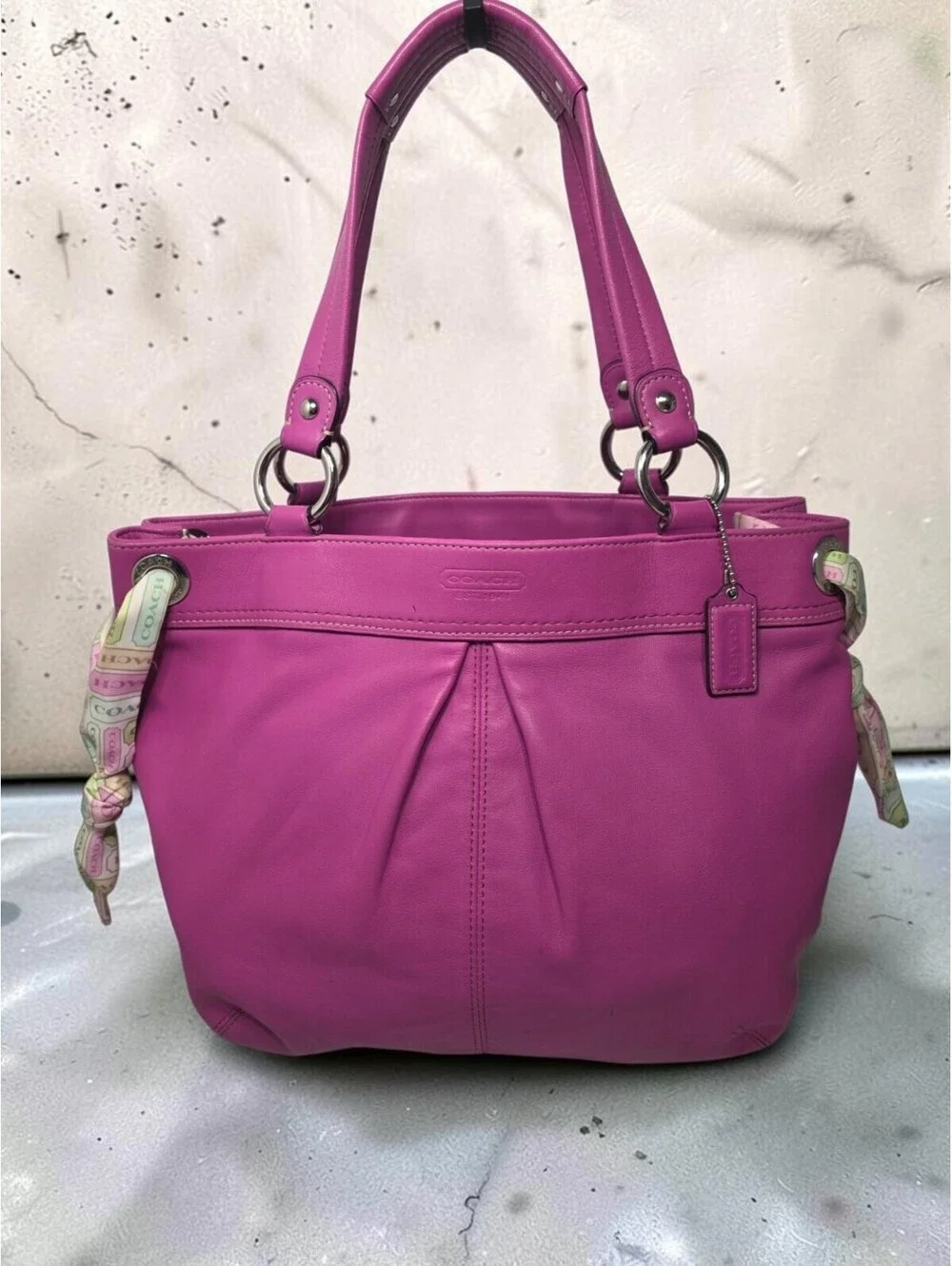 Coach Pink Leather Kyra Tote Bag with Scarf Detail